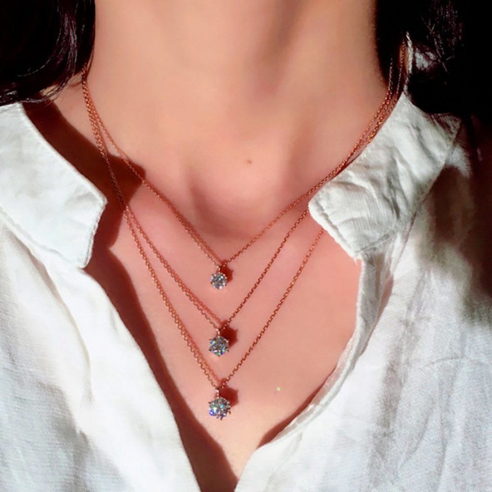 Rose Gold/Silver 2CT Solitaire Diamond Necklace - Picture 3 of 5